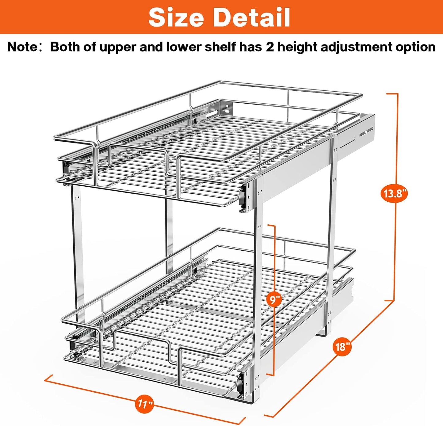 ROOMTEC Pull Out Cabinet Organizer, Pull Out Shelves 5½" W x 21½" D, Heavy Duty Cabinet Drawers Slide Out Kitchen Organizers Storage Shelf