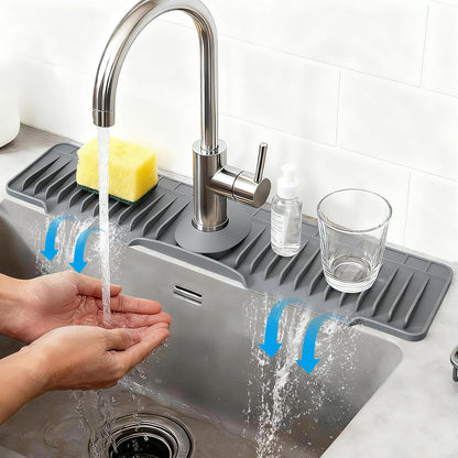 16" Silicone Faucet Mat for Kitchen Sink of The Lastest, Beige | 8° Slope Fast Self-draining, Kitchen Sink Water Splash Guard, Behind Faucet Draining Mat, for Bathroom Kitchen Sink Area