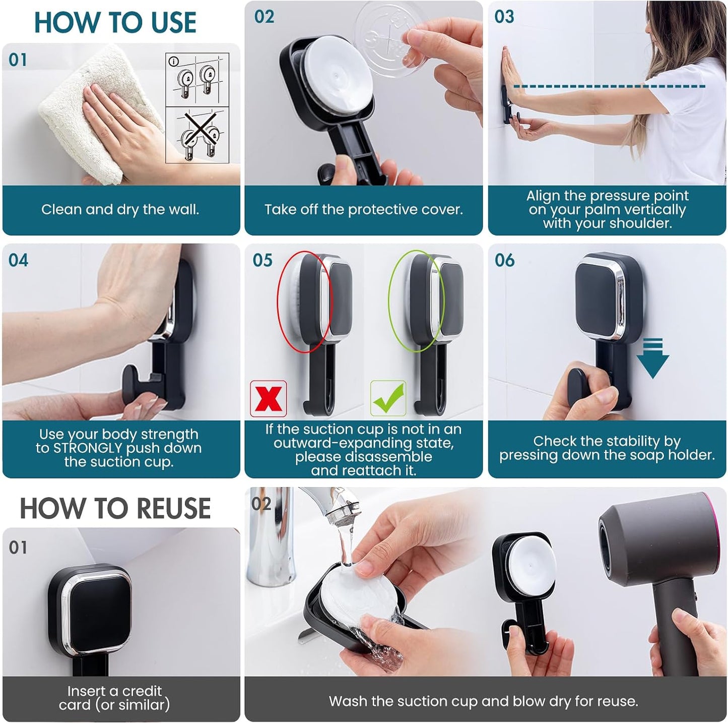 TAILI 2 Pack Upgraded Suction Cup Razor Holder for Shower Waterproof, Black | Visible Safety Indicator, Rust-Resistant Bathroom Organizer, No-Drill Glass Shower Wall Hook for Towel,Loofah,Razor,Squeegee