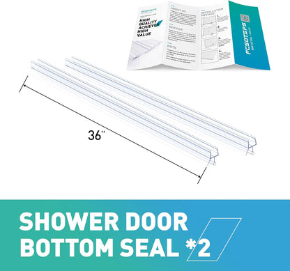 Shower Door Bottom Seal,2 PCS 3/8" X 36" | Door Sweep for 3/8 Inch Glass,Frameless Glass Door Seal Strip to Seal 11mm Gap,Stop Shower Leaks and Create a Water Barrier