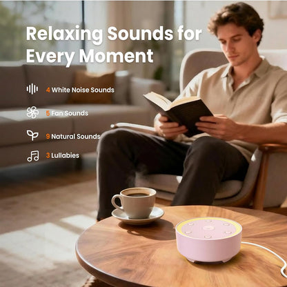 Kipcush White Noise Machine for Sleeping, Baby & Adults, High-Fidelity Non-Looping Sounds, Sleep Sound Machine with Dimmable Night Light, USB Powered, Memory Function, Home, Nursery & Travel