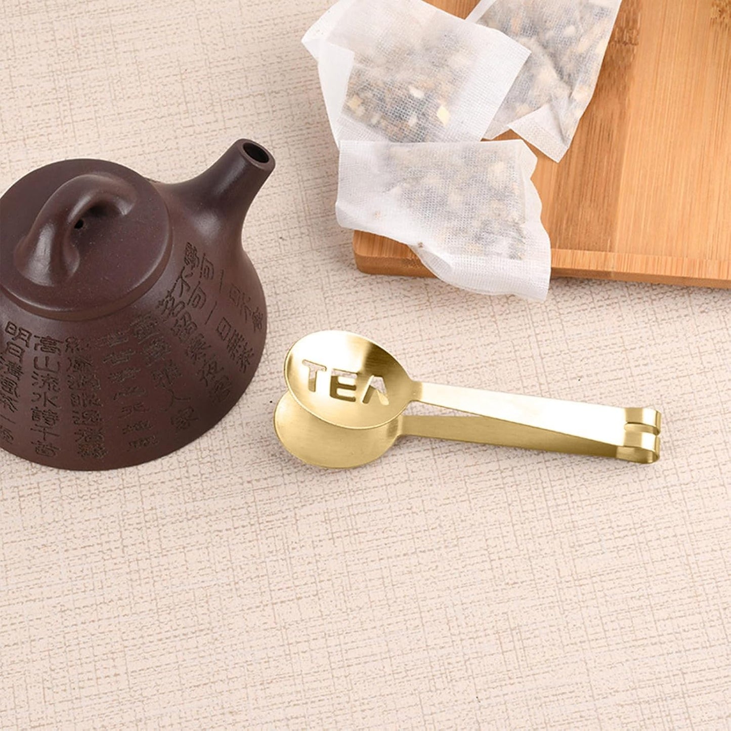 Tea Bag Squeezer, 2Pcs Gold & 2Pcs Silver, Stainless Steel | Clip On Strainer, Tea Spoon Tongs, For Loose Tea Ice Sugar Cubes, Tea Bag Holder, Tea Accessories For Tea Drinkers