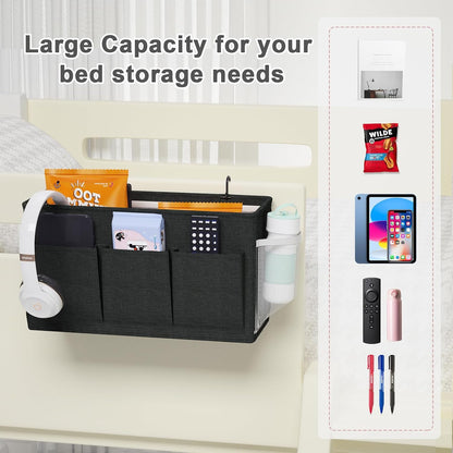 Bedside Caddy Bedside Storage Hanging Organizer for Bunk Dorm Bed Rail | Bed Caddy with Hooks, Top Bunks and Dorm Essentials for Water, Tissues, Tablets, Books, Phones, Remotes and Other Necessories