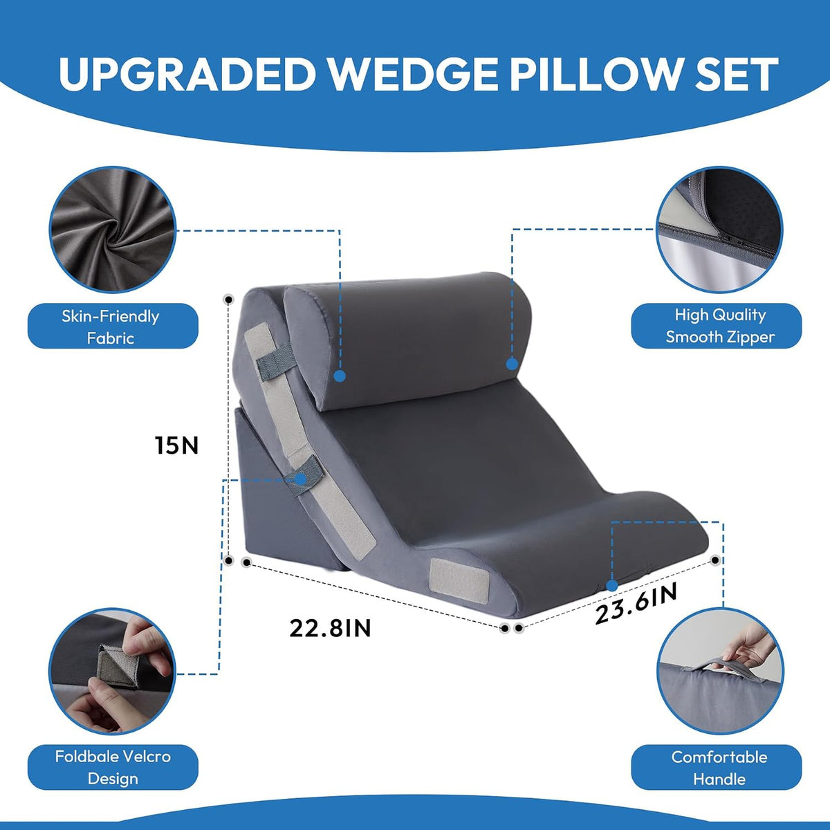 Ahpmeoa Wedge Pillow Set for After Surgery, Back Pillow for Bed Sitting up, 10-in-1 Foam Wedge Pillow for Acid Reflux & Back Pain Relief, Post Surgery Pillow for GERD & Snoring, White