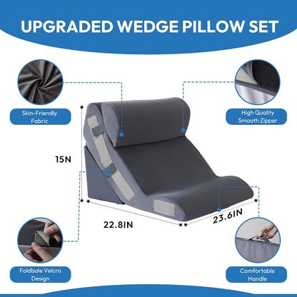 Ahpmeoa Wedge Pillow Set for After Surgery, Back Pillow for Bed Sitting up, 10-in-1 Foam Wedge Pillow for Acid Reflux & Back Pain Relief, Post Surgery Pillow for GERD & Snoring, White