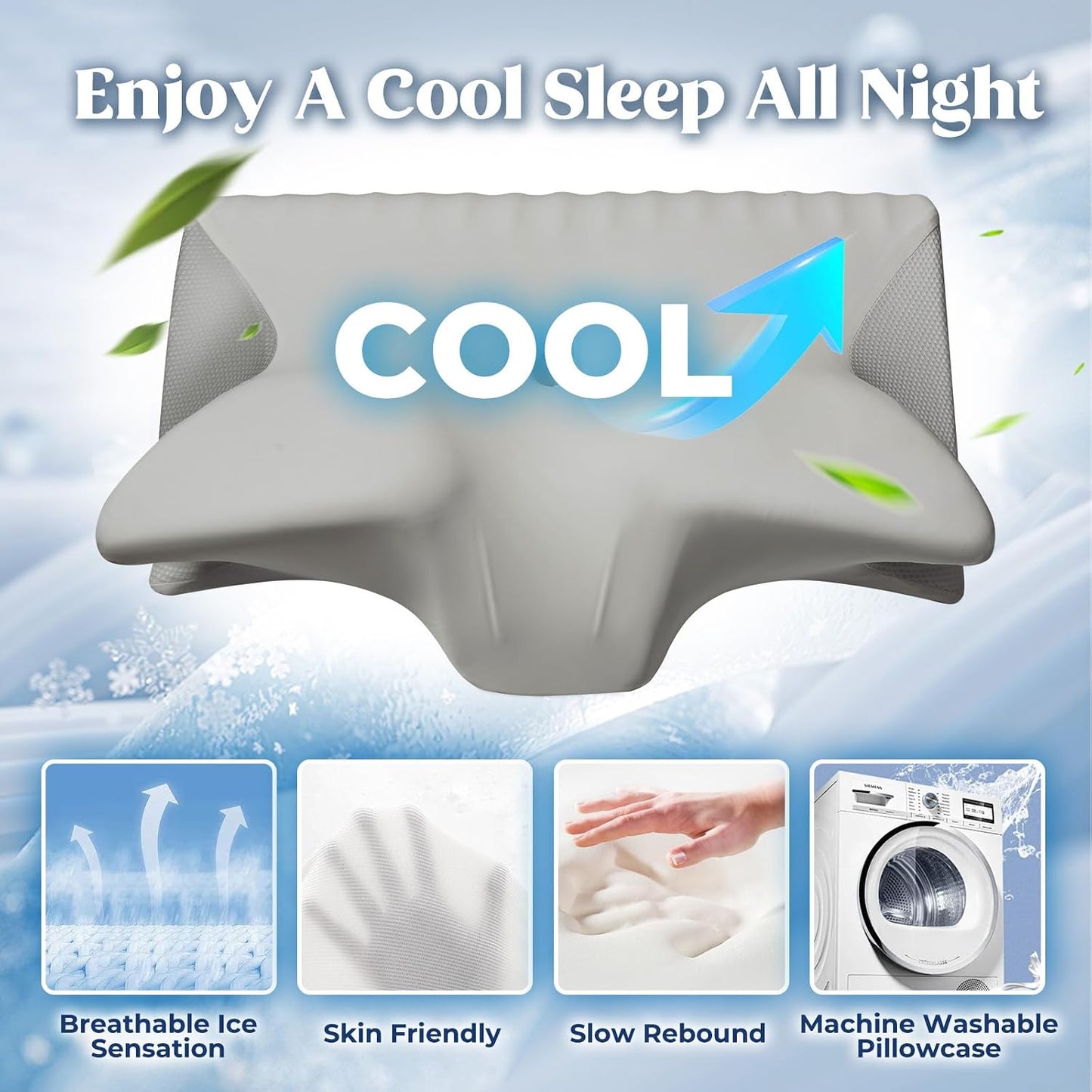 Cervical Pillow for Neck Pain Relief, Cooling Contour Memory Foam Pillows Support Odorless Ergonomic Neck Pillow Adjustable Orthopedic Bed Pillow for Side Back Stomach Sleeper with Pillowcase,Snow