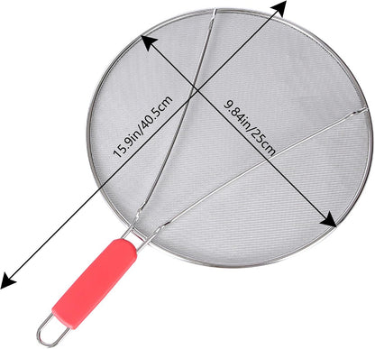 Splatter Screen for Frying Pan: Stainless Steel Grease Splatter Guard Oil Splatter Guard for Cooking, Mesh Frying Screen Keeps Kitchen Clean and Protects Skin From Burns (Red, 11in)