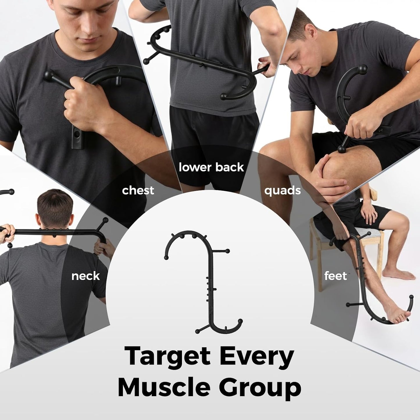 Detachable Trigger Point Massage Tool for Body Muscle Pain Relief | Button-Release Design, S/C, Massage Hook for Back, Neck & Shoulder, Pressure Point Therapy Tool for Deep Tissue Relief