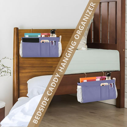 Black Bedside Caddy Storage Bag Bedside Organizer for Bed Rails College Dorm Room Organizer Caddy Hanging Shelf 6 Pockets with Hooks for Drinks Magazine Phone Holder