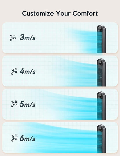 VAGKRI Tower Fan for Bedroom, 42" Quiet Floor Fan with 135° Vertical 90°Oscillation, 4 Modes, 4 Speeds, 15H Timers Standing bladeless Fans with Remote for Indoors