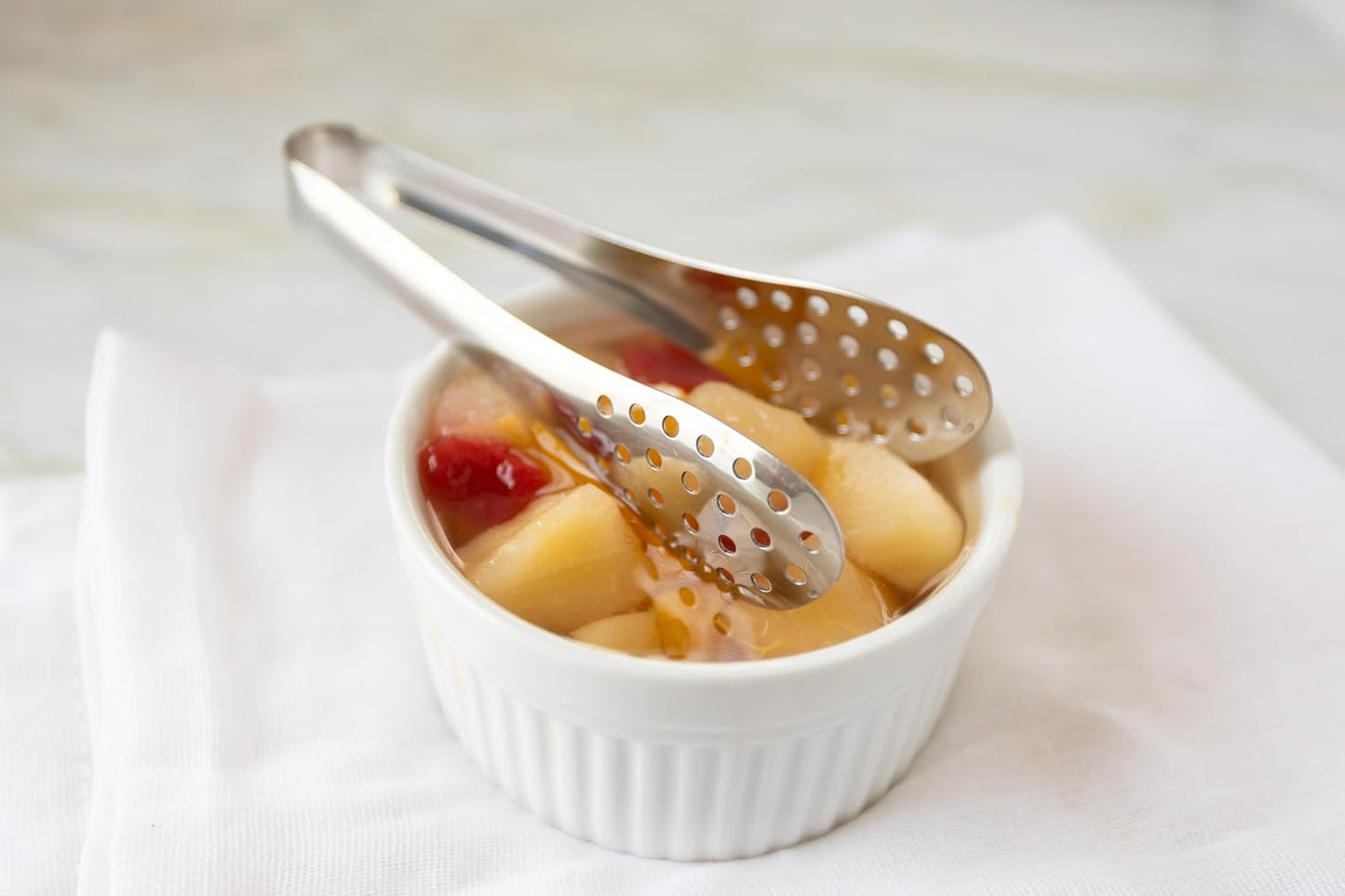 Fox Run Stainless Steel Mini Straining Tongs For Ice, Tea Bags, Olives, Cherries and More, 5"