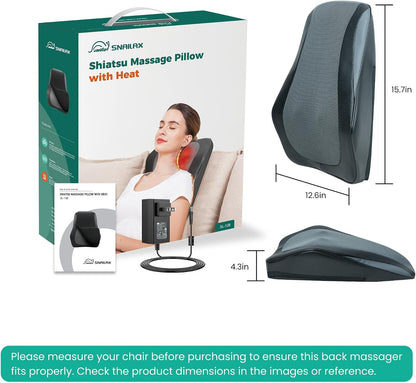 Snailax Back Massager with Heat,Shiatsu Massage Seat Cushion,8 Flexible Nodes Massage for Full Back Massage Chair Pad,Chair Massager for Office,Home Use