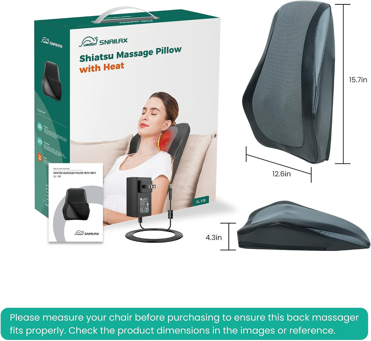 Snailax Back Massager with Heat,Shiatsu Massage Seat Cushion,8 Flexible Nodes Massage for Full Back Massage Chair Pad,Chair Massager for Office,Home Use