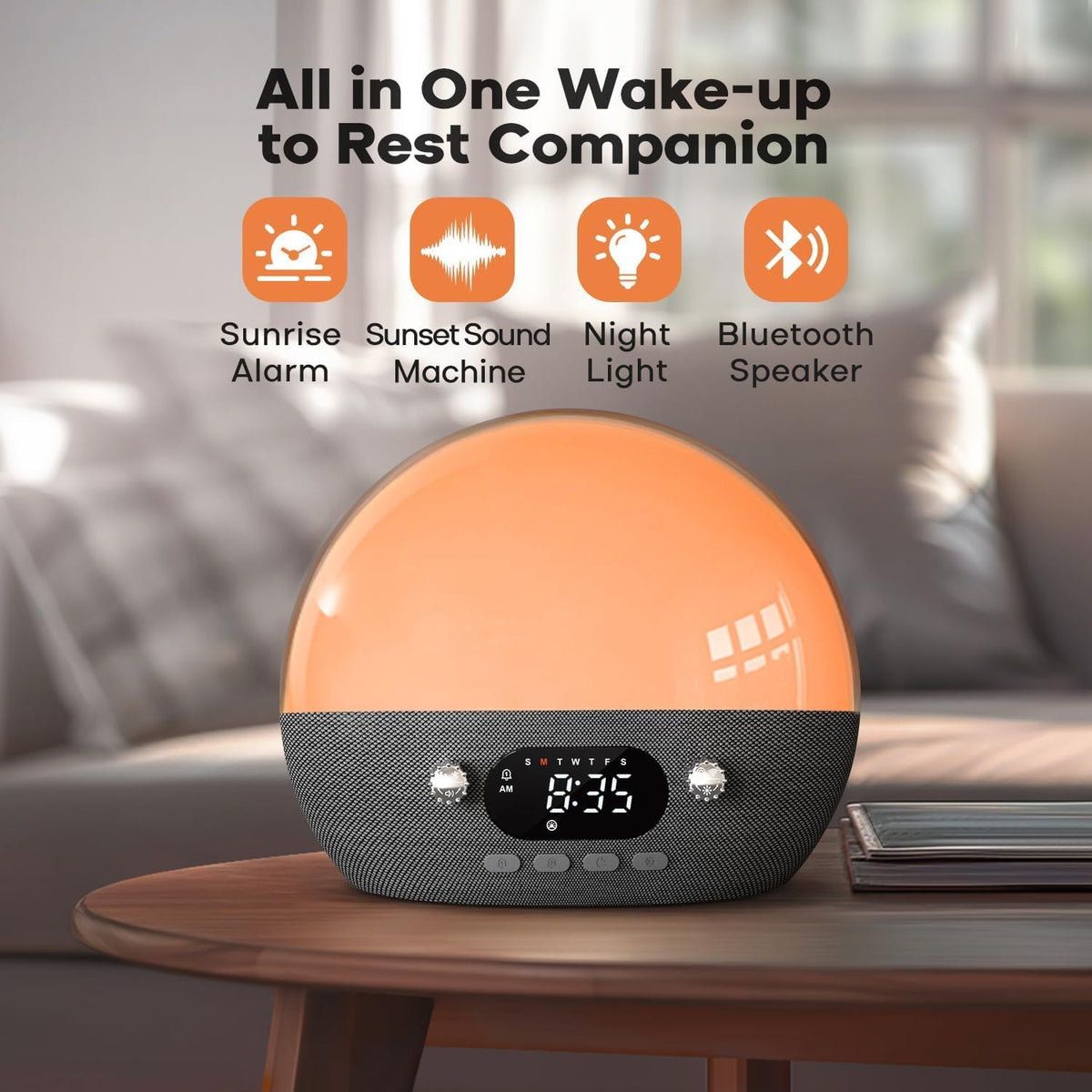 Sunrise Alarm Clock for Heavy Sleepers, Wake Up Light with Sunrise/Sunset Simulation, Dual Alarms & Natural Sounds, Snooze & Sleep Aid, FM Radio, 7 Colors Night Light for Bedroom, Ideal for Gift