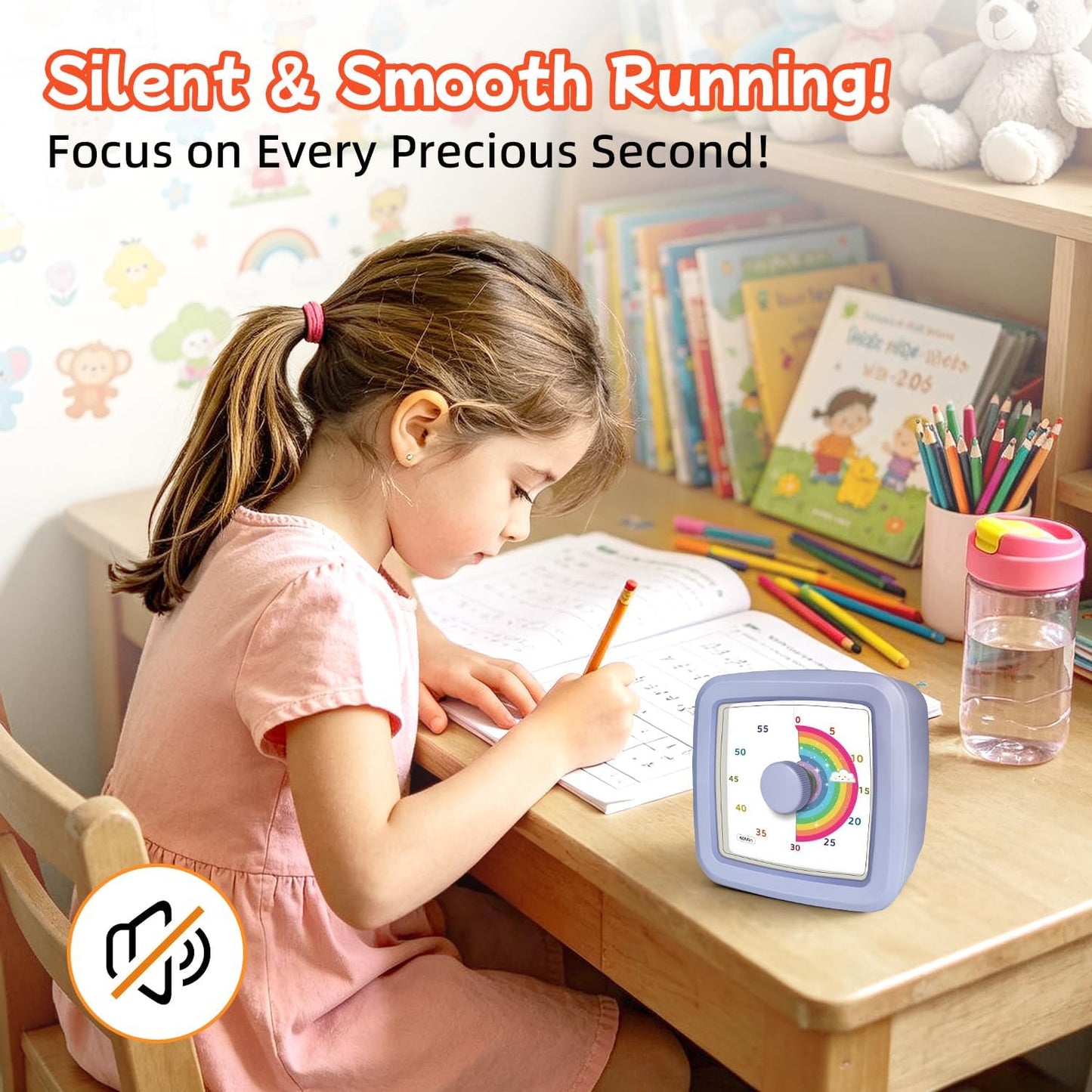 Visual Timer for Kids 60 Minute Countdown Clock – Silent Cube Timer with Rainbow Cloud Design, Plastic Kids Visual Timer, Toddler Timers for Classroom Home Kitchen Study Tools, Green