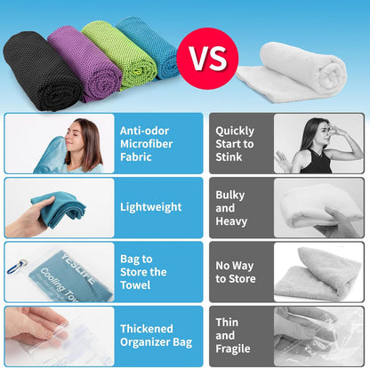 YESLIFE Cooling Towels, 4-Pack 40"x12", Multicolor Set A | Microfiber gym towels, soft breathable neck wrap, cooling towel for yoga running sport camping, Multicolor, 4-pack