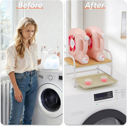 Laundry Detergent Holder & Organizer with Drip Tray, Soap Dispenser & Storage Stand for Laundry Room, Kitchen, Bathroom, White