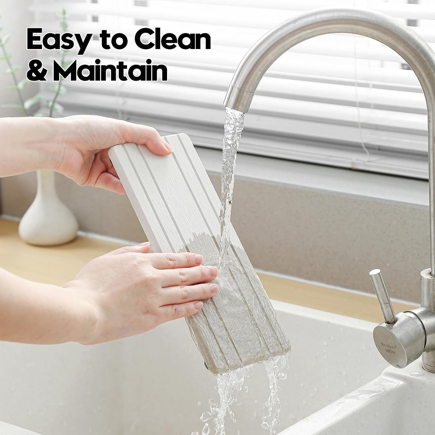 3 Pack Water Absorbent Diatomite Coasters, Stone Drying Mat for Kitchen Counter, Bathroom Sink Organizer Tray, Compact Vanity Rack, Soap Holder Caddy, Faucet Splash Guard, White 8"x3.8"