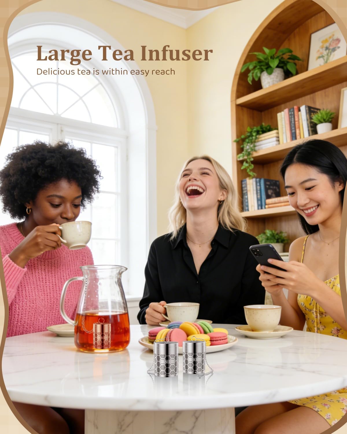 House Again Tea Infusers, Extra Fine Mesh Tea Strainers for Loose Tea, Updated Slim Threaded Lid & 304 Stainless Steel, Filter Bags Diffusers, Loose Leaf Tea Steeper for Brew Tea Spices & Seasonings