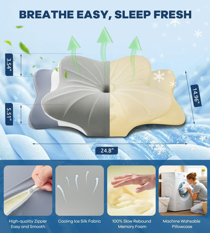 DONAMA Contour Cervical Neck Pillow for Neck Pain Relief | Queen,Ergonomic Dual-Height,Odorless Memory Foam,Side/Back/Stomach Sleepers,Cooling Hypoallergenic Cover,OEKO-TEX Certified