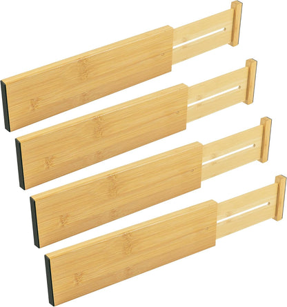 Utoplike 4 Pcs Bamboo Kitchen Drawer Dividers, Large Drawers Organizers | Adjustable Spring Loaded Expandable Organization, Works in Dresser, Bathroom, Bedroom, Office, Fit 17.8"-20.6" Drawer, 2.4"H