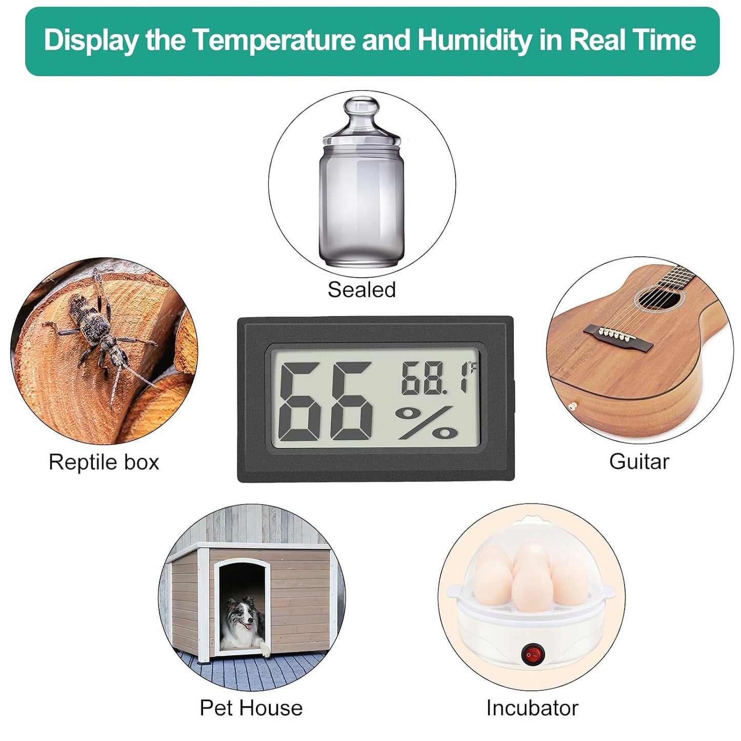 Vaikby 6-Pack Mini Digital Thermometer Hygrometer, Indoor Humidity Monitor, Temperature Humidity Gauge Meter with Fahrenheit (℉) for Greenhouse, Garden, Cellar, Closet, Fridge