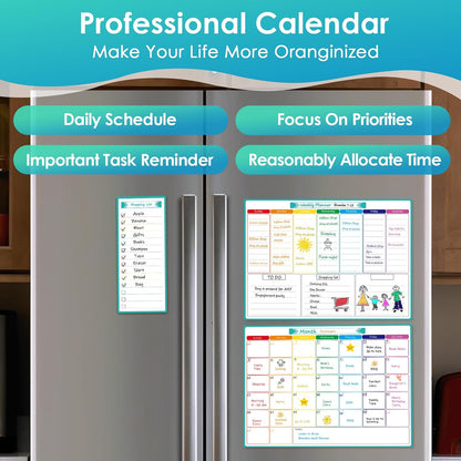 MaxGear Weekly Dry Erase Board for Fridge, 16"x12" Magnetic Calendar | Strong Magnetic, Smooth Writing and Effortless Erasing, Stain Resistant without any Stains with 7 Markers and 1 Eraser