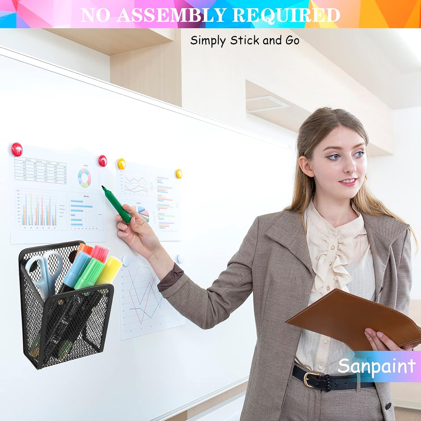 Magnetic Pencil Holder,Mesh Stainless Steel Pen Basket, Metal Writing Utensil Storage Organizer for Whiteboard,Blackboard,Kitchen, Locker, Home, or Office | Metal Writing Utensil Storage Organizer for Whiteboard,Blackboard,Kitchen, Locker, Home, or Office