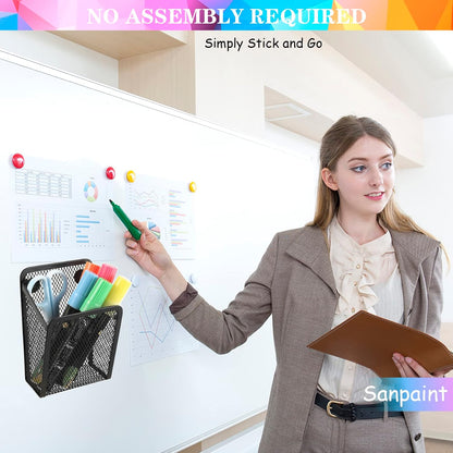 Magnetic Pencil Holder,Mesh Stainless Steel Pen Basket, Metal Writing Utensil Storage Organizer for Whiteboard,Blackboard,Kitchen, Locker, Home, or Office | Metal Writing Utensil Storage Organizer for Whiteboard,Blackboard,Kitchen, Locker, Home, or Office