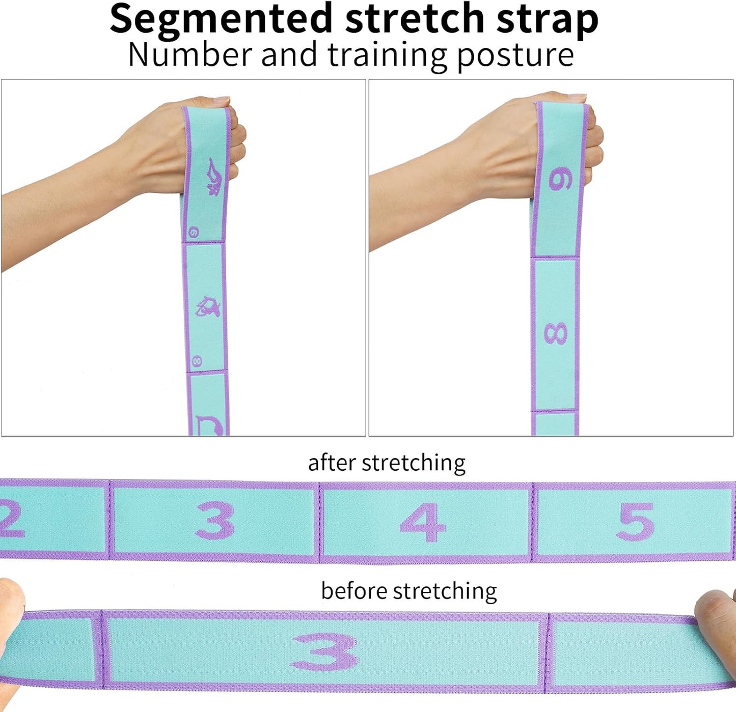 9 Loops Elastic Yoga Stretching Strap Pattern Guide, Resistance Stretch Band for Flexibility, Pilates, Dance, Gymnastics, Ballet, Physical Therapy, Leg & Body Stretching