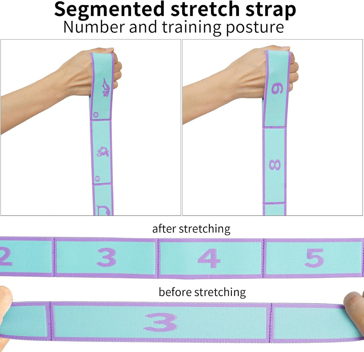 9 Loops Elastic Yoga Stretching Strap Pattern Guide, Resistance Stretch Band for Flexibility, Pilates, Dance, Gymnastics, Ballet, Physical Therapy, Leg & Body Stretching