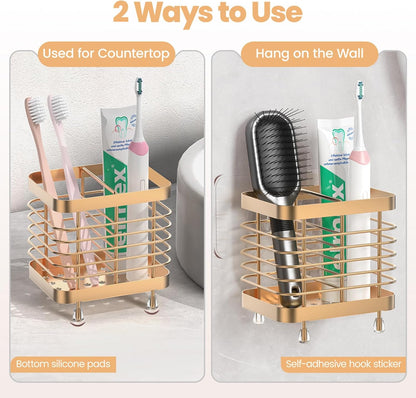 Luxspire Toothbrush Holders for Bathroom, Stainless Steel, 6 Slots, Black | Toothbrush Holders With Drainage, For Bathroom Countertop & Kitchen Sink, Bathroom Accessories