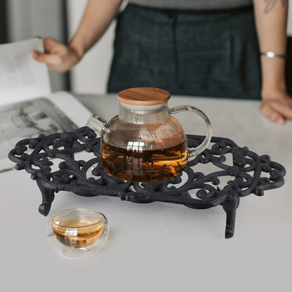 MOLIGOU Cast Iron Teapot Warmer, Teapot Warmer Stand with 3 Tealight Candle Holders, Teapot Heater Base