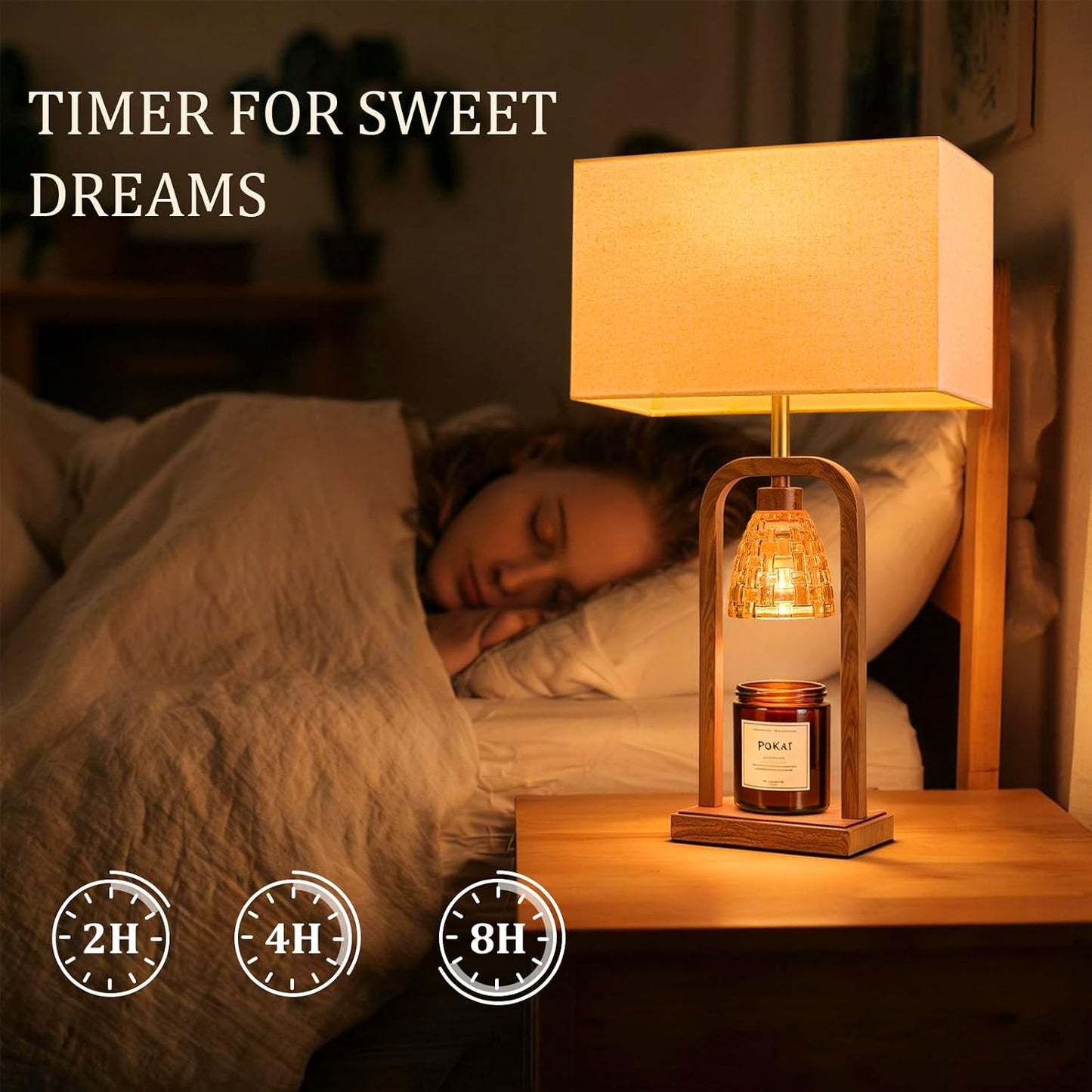 PoKat Gold Table Lamp Candle Warmer, Candle Warmer Lamp with Timer Dimmer, Wax Light Warming Table Lamp for Jar Candles, Modern Bedside Lamp for House Warming Home Decor Living Room, Bulb Included