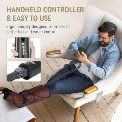 FIT KING Air Compression Leg and Foot Massager with Heat for Circulation | FSA-HSA, Adjustable Leg Wraps, Size Extensions, 3 Modes 3 Intensities, Helpful for Pain Edema RLS, Great Gift for Wife Mom
