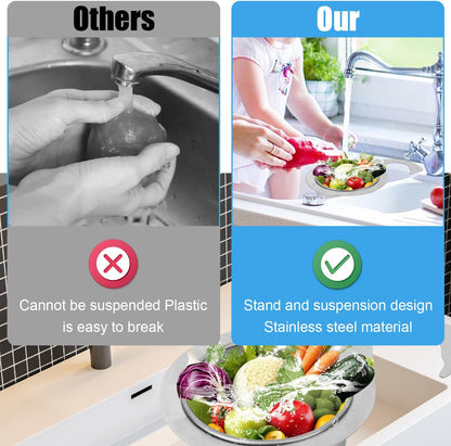 2pcs Swan-Shaped Drain Basket, Stainless Steel Sink Strainer Catcher Multi-Functional Quick Drain Kitchen Filter for Fruits Vegetables, Faucet Hanging (Small)