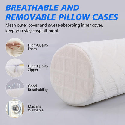 Cozyhealth 3.1" H Small Cervical Roll Pillow, Medium Soft Memory Foam Neck Round Pillow Cylinder Bolster Pillow for Sleeping, Round Neck Support for Bed, Legs, Back and Yoga (Grey, Small - 3.1" H)