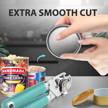 Safring Can Opener Manual, Heavy Duty Handheld Strong Can Opener with Soft Touch Handle, Sharp Blade Smooth Edge, Can Openers with Multifunctional Bottle Opener, Black