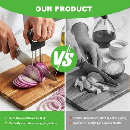 Onion Slice Holder, Stainless Steel Onion Holder for Slicing with Protective Case,Chopper Slicing Assistant Tool for Meat, Onion, Potato, Tomato,Lemon - Kitchen Gadgets (1 Pack)