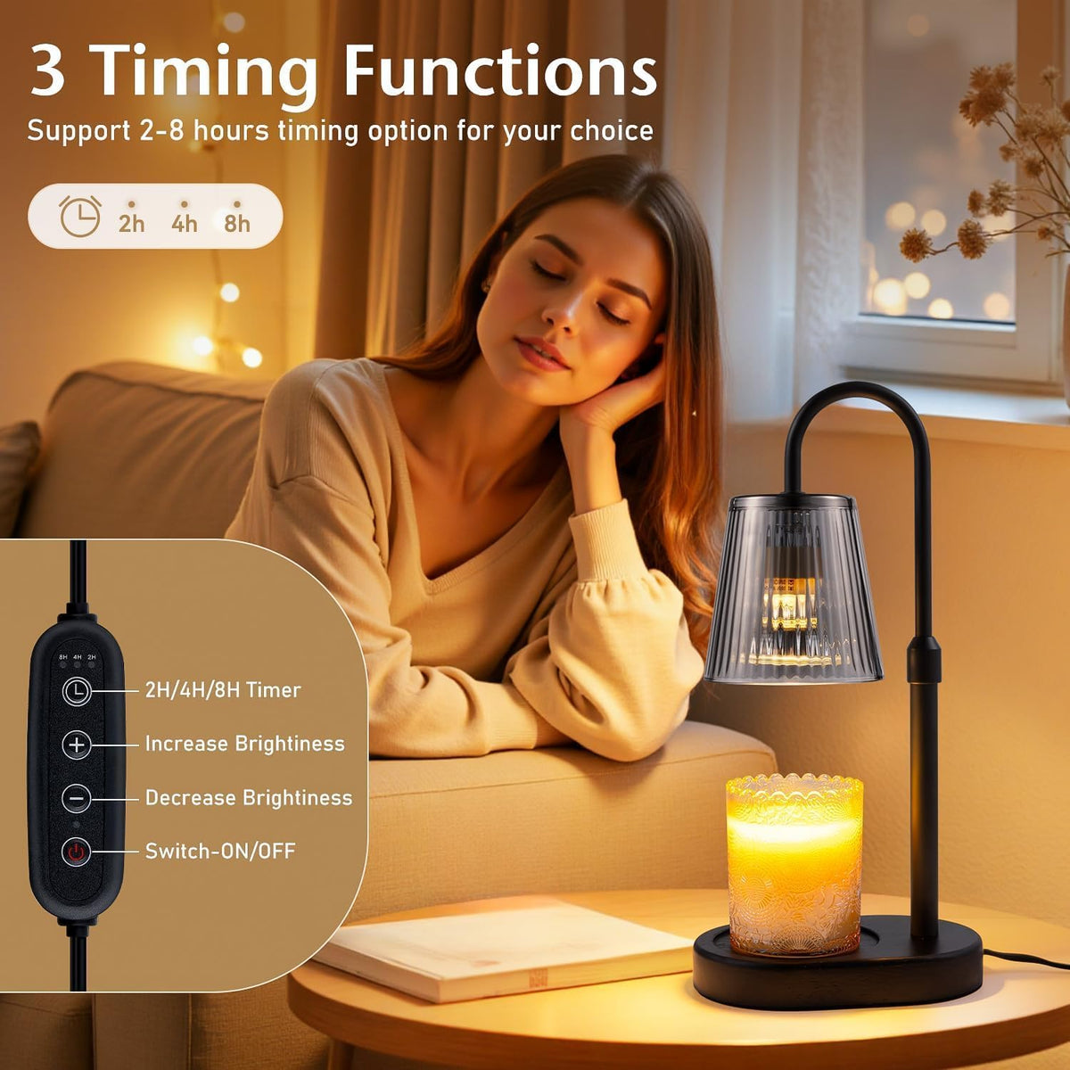 Adjustable Candle Warmer Lamp with Timer - Electric Light Wax Warming