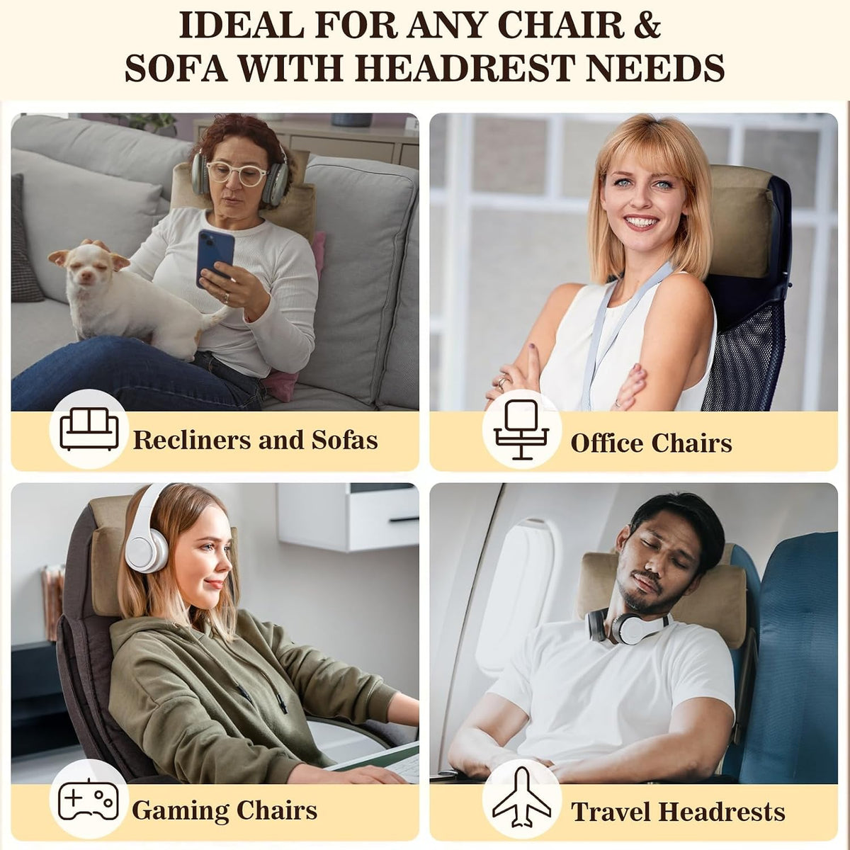 Recliner Headrest Pillow, Adjustable Comfort Neck & Head Support Pillow
