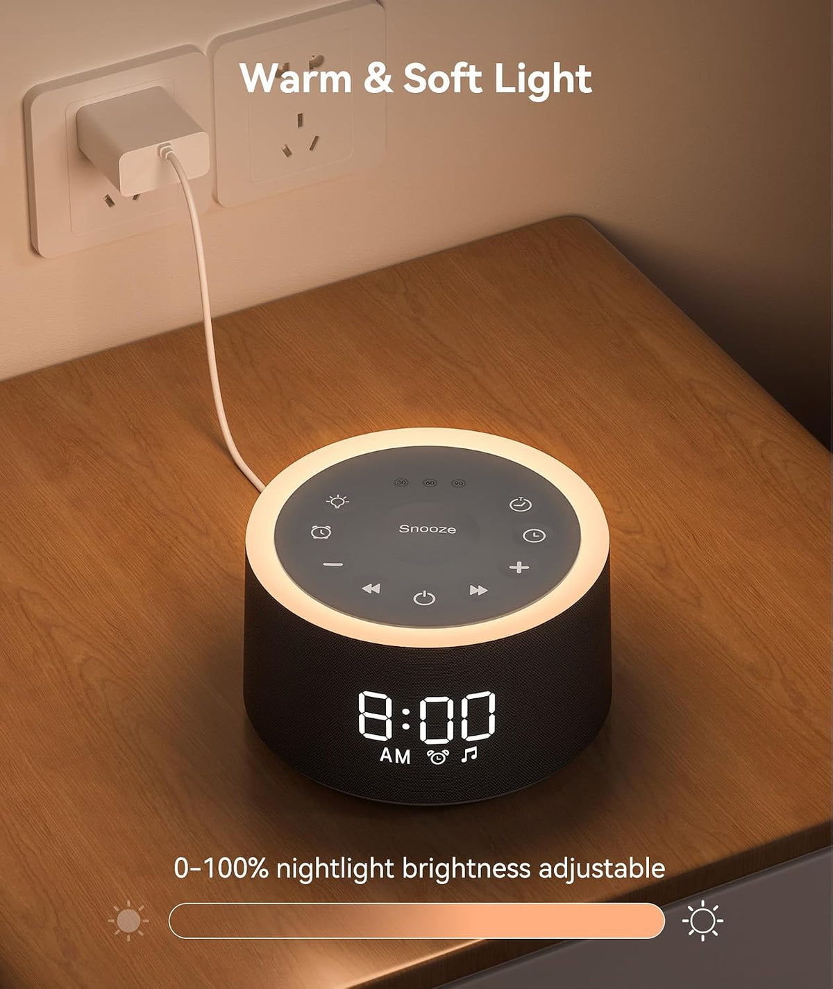 Dreamegg D1+ Sound Machine Alarm Clock, 29 Soothing Sounds with Night Light