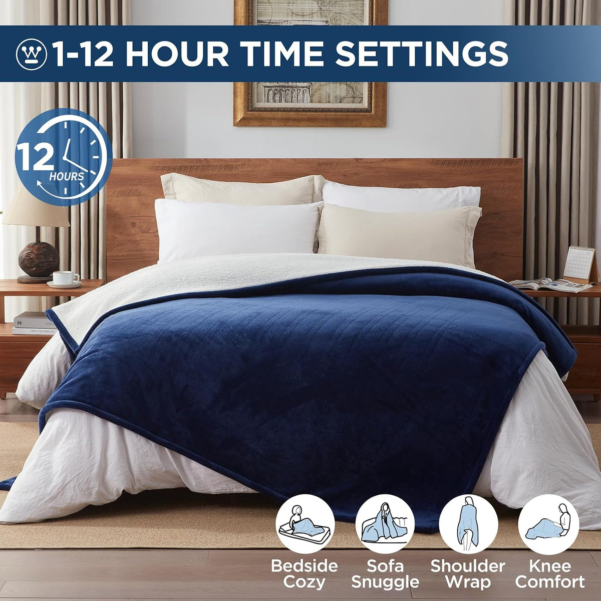 Westinghouse Heated Throw Blanket, 50"x60", Charcoal, ETL Certified