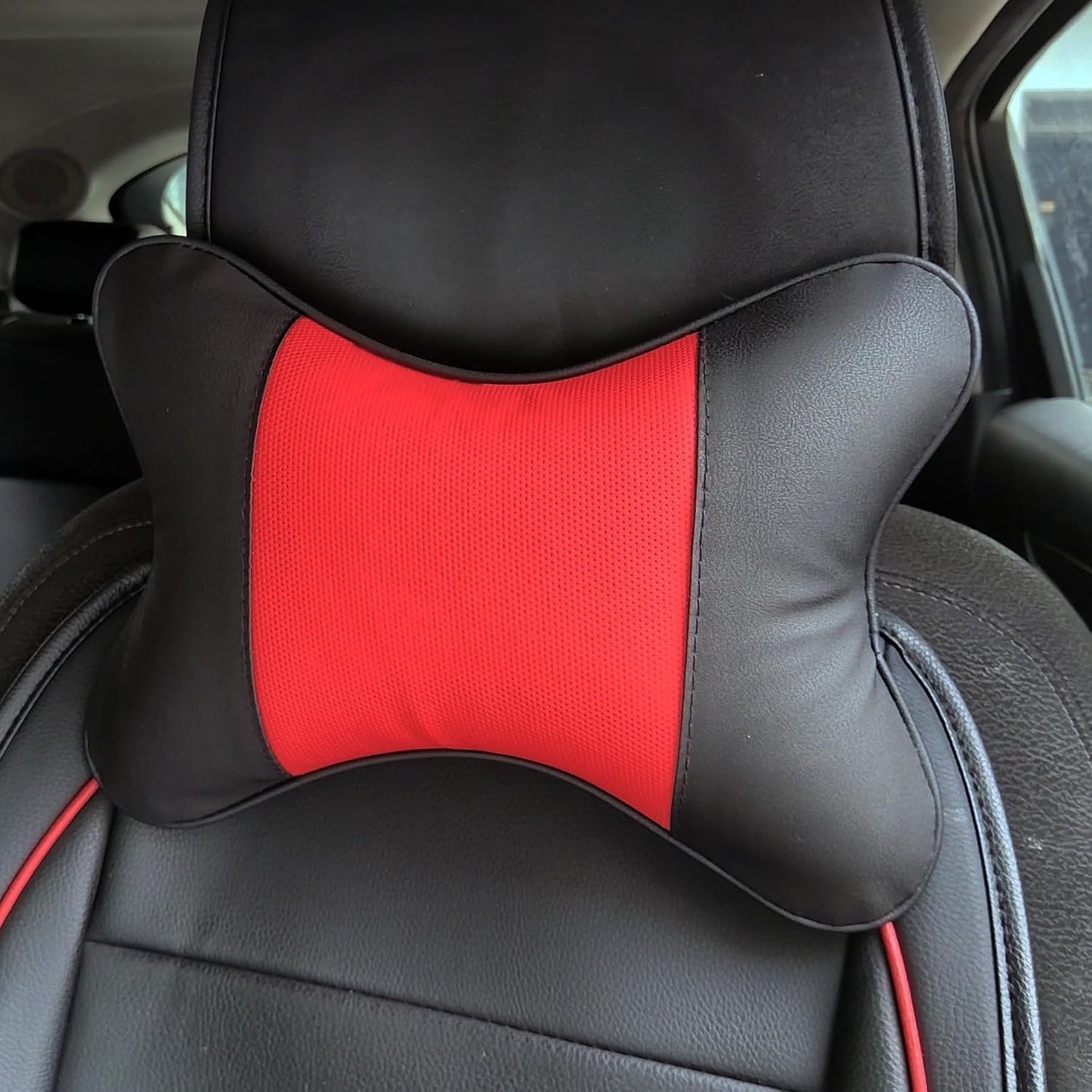 2 Packs Car Neck Pillows, Dual-Side PU Leather Car Headrest with Fiber Filling, Universal Soft Neck Support Pillow for Car, Home & Office (Black)