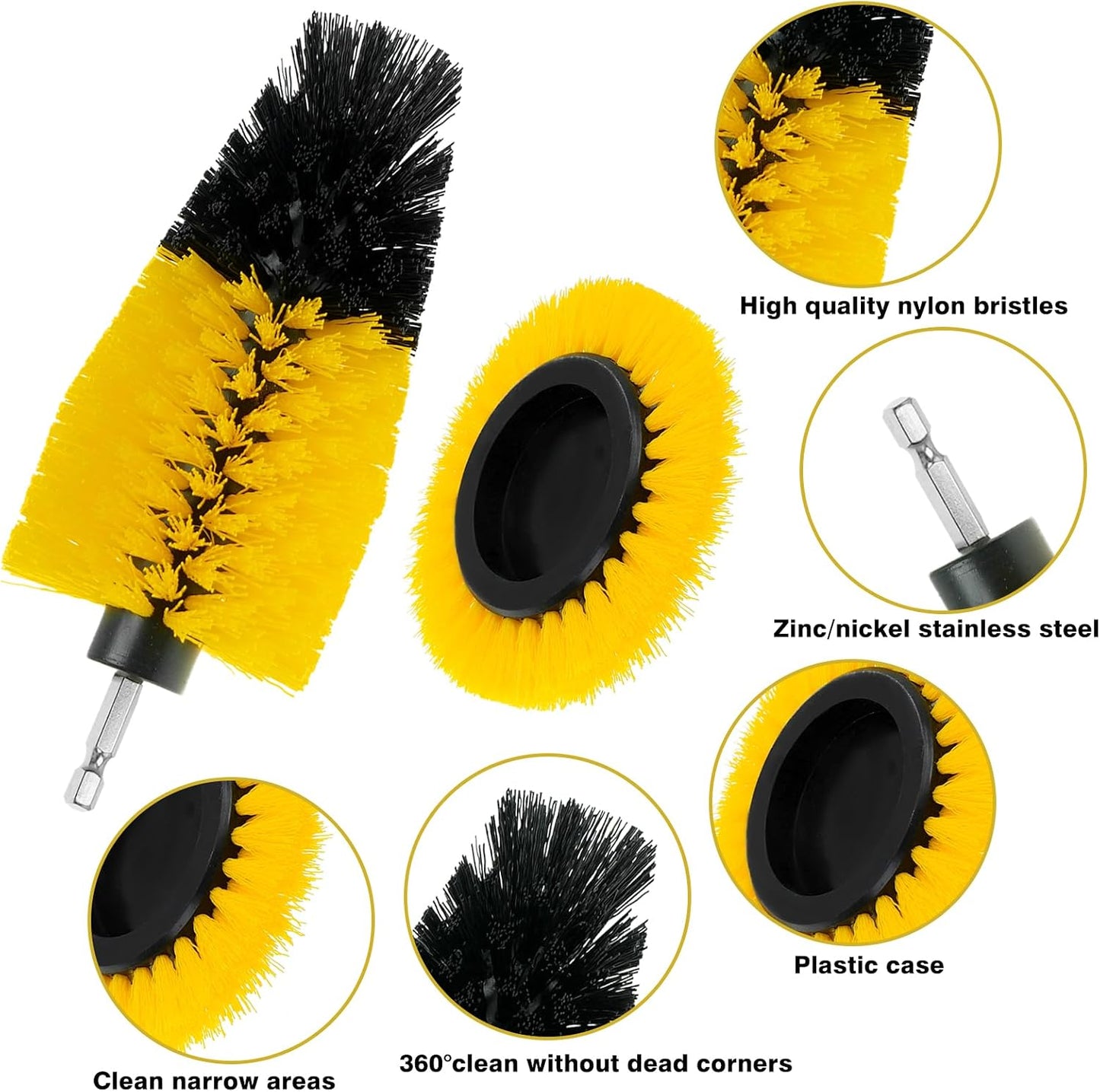 8 Pcs Drill Brush Attachment Set - Power Scrub Brush Kit | Brush Drill with Extend Long Attachmen - All Purpose Household Cleaning Brushes for Car, Grout, Floor, Tub, Bathroom