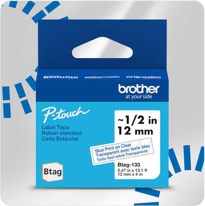 Brother Genuine P-Touch Btag BTAG231 Black on White Label Tape ~1/2in by 13.1ft (12mm x 4m). (Works Only with Brother PT-N10, PT-N20, PT-N25BT Label Makers)