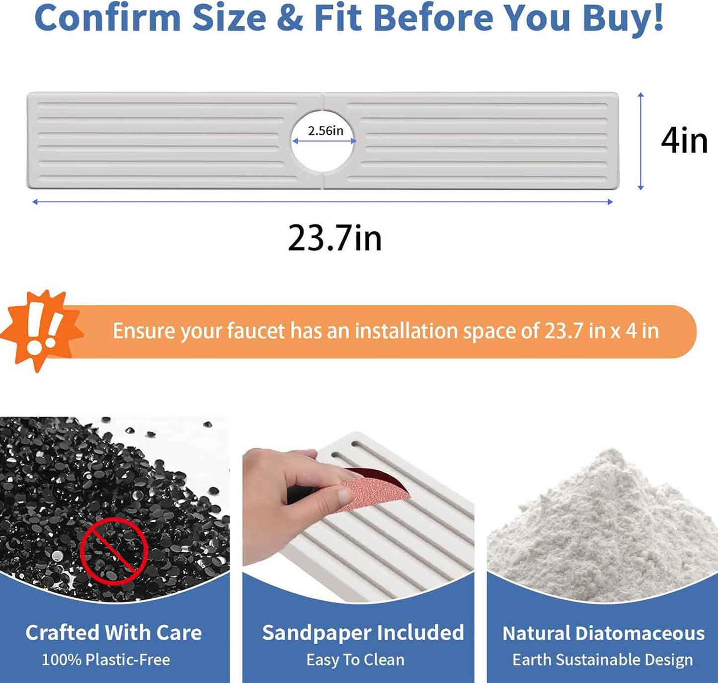 Faucet Mat for Kitchen Sink, Water Absorbent Kitchen Faucet Mat, Durable Sink Splash Guard with Raised Feet, Diatomite Fast Drying Kitchen Sink Faucet Mat, Bathroom Stone Drying Tray for Counter
