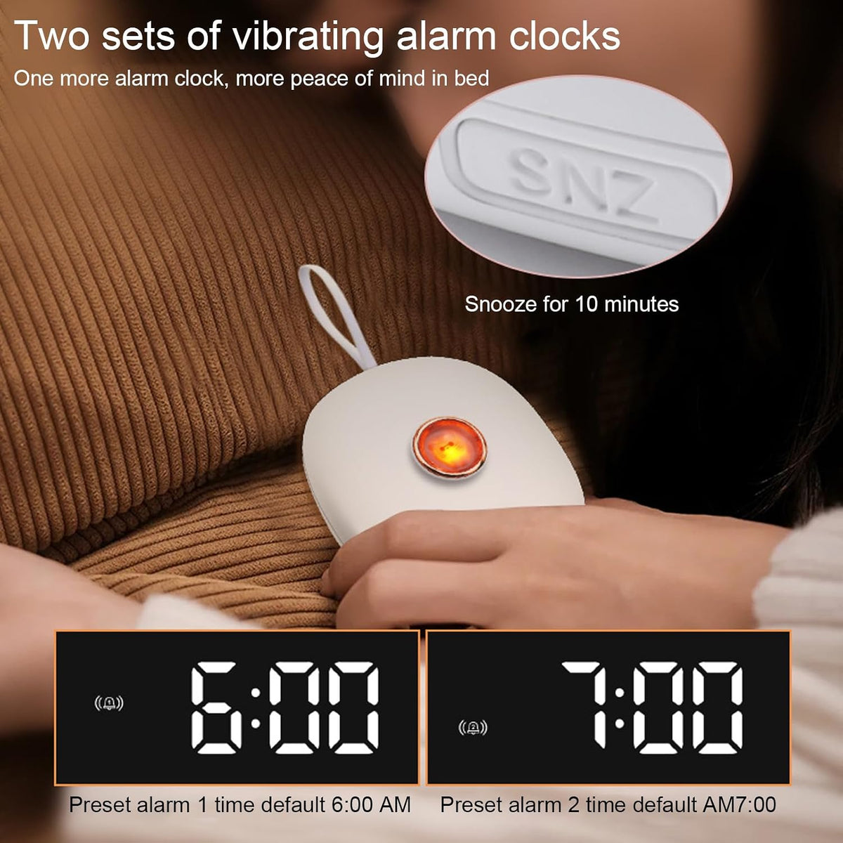 Vibrating Alarm Clock with Bed Shaker, Rechargeable Digital Alarm Clock with Dual Alarms & Flashing LED Lights Reminder, 3 Level Vibration Bed Shaker Alarm Clock for Heavy Sleepers