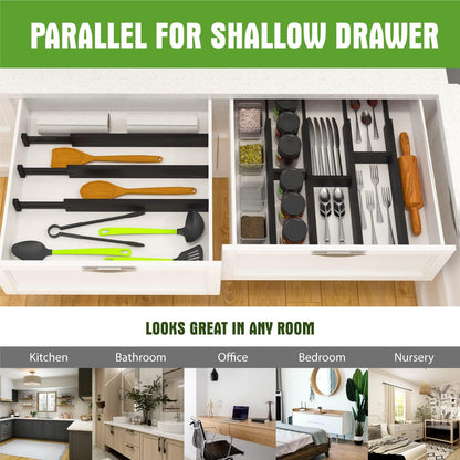 Bamboo Drawer Dividers Organizers, Drawer Separators Splitter,17-22 inches Long Adjustable Spring-loaded Organizer for Large Utensil, Clothes, Tools Drawers(yellow)