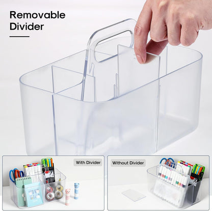 Multiuse Caddy Organizer with Handle, Portable Divided Plastic Tote Bin - Art Craft, Stationary Pen Marker Crayons, Makeup Hair Supplies Storage - Bathroom, Classroom, Dorm, Office, Desk Holder - Grey